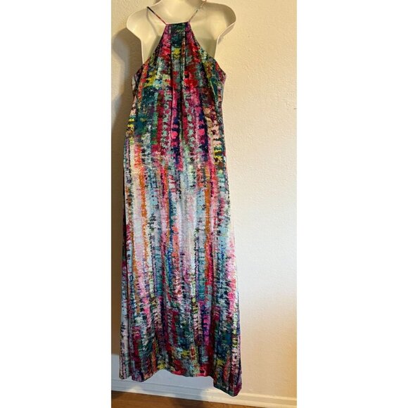 Nicole Miller New York Multicolor Halter Maxi Dress M Polyester Blend Boho Beach - Picture 2 of 16